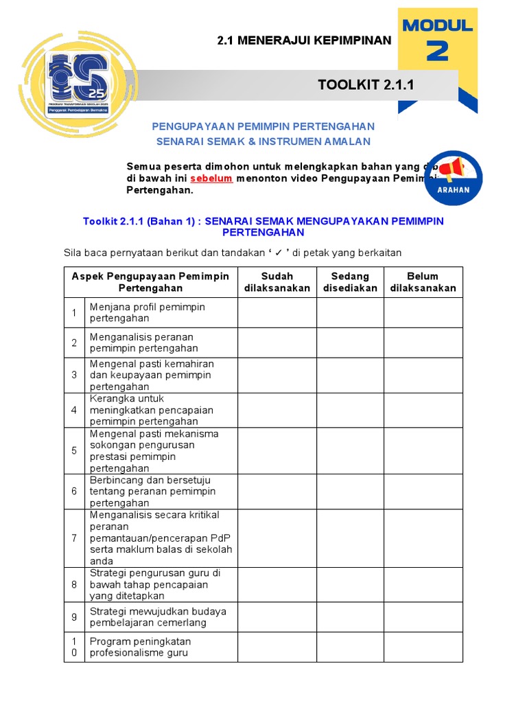 Senarai Semak Pemimpin Pertengahan | PDF