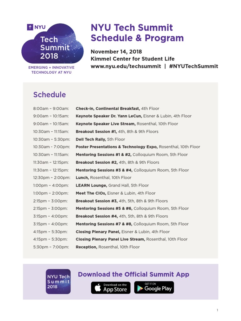NYU Tech Summit 2018 Schedule | PDF | New York University | Educational ...