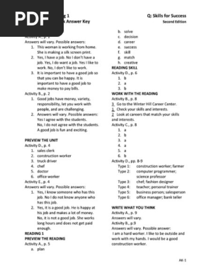 Q Skills Reading and Writing 1 Answer Key
