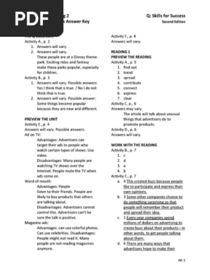 Q Skills Reading and Writing 2 Answer Key | PDF