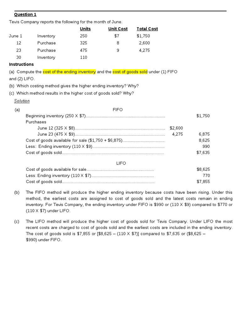 FIFO vs LIFO Inventory Costing Analysis | PDF | Bad Debt | Cost Of ...