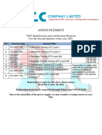 Announcement: NDT Qualification and Certification Program For The Second Quarter of The Year 2021