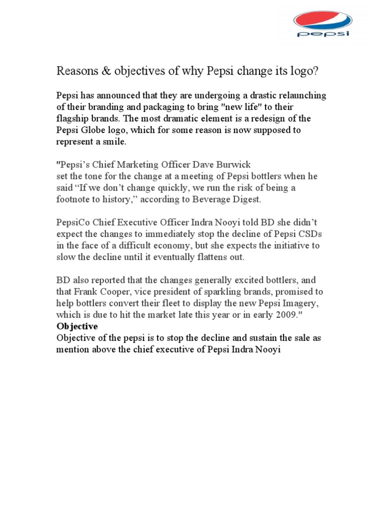 Pepsi Logo Change: Reasons & Goals | PDF | Business