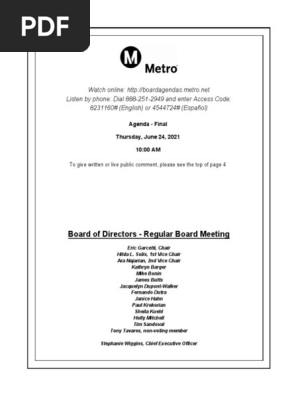 Metro Board of Directors agenda June 2021 meeting
