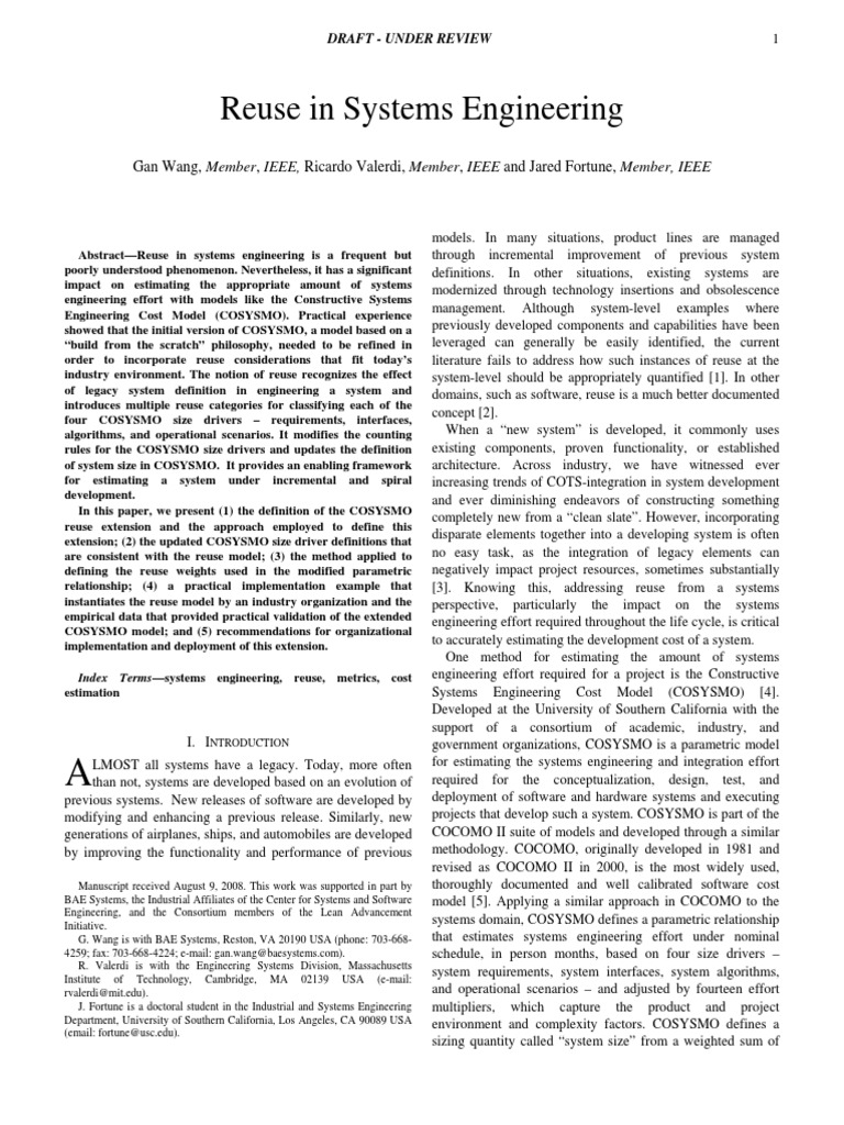 COSYSMO Reuse Model in Systems Engineering | PDF | Systems Engineering ...