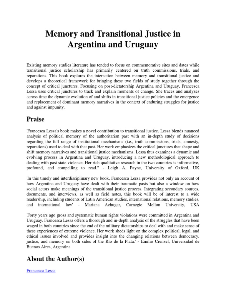 Memory and Justice in Argentina & Uruguay | PDF | Transitional Justice ...