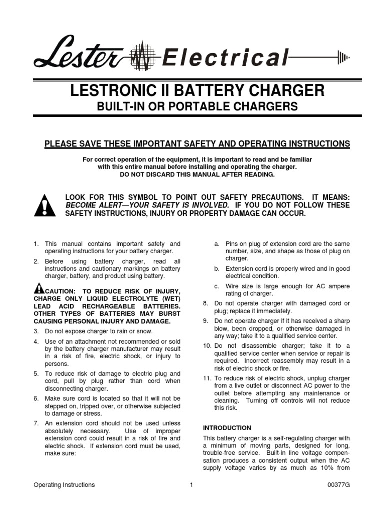 Lestronic II Battery Charger Owner Manual | PDF | Battery Charger | Ac
