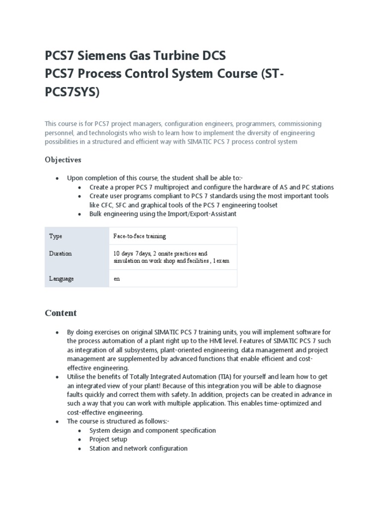 PCS7 DCS Training for Gas Turbines | PDF | Computers