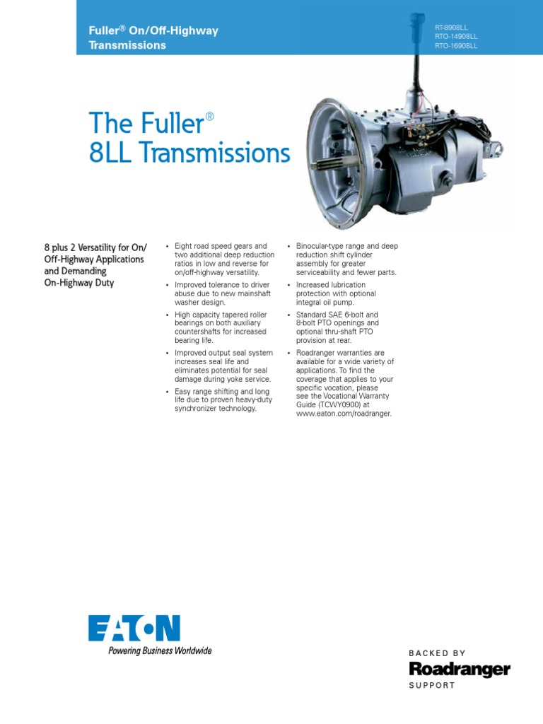 Eaton Fuller On Off Highway Transmissions Brochure Trsl0116 en Us | PDF |  Transmission (Mechanics) | Manual Transmission