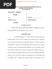 In The Circuit Court For The Twentieth Judicial District of Tennessee at Nashville Benjamin T. Zobrist, Plaintiff, - Vs-Byron Yawn,) ) ) ) ) ) ) ) ) Case No. - Jury Demand