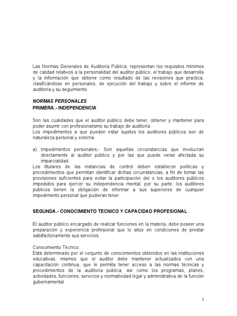 Normas Generales de Auditoría Pública | PDF | Auditoría | Contralor