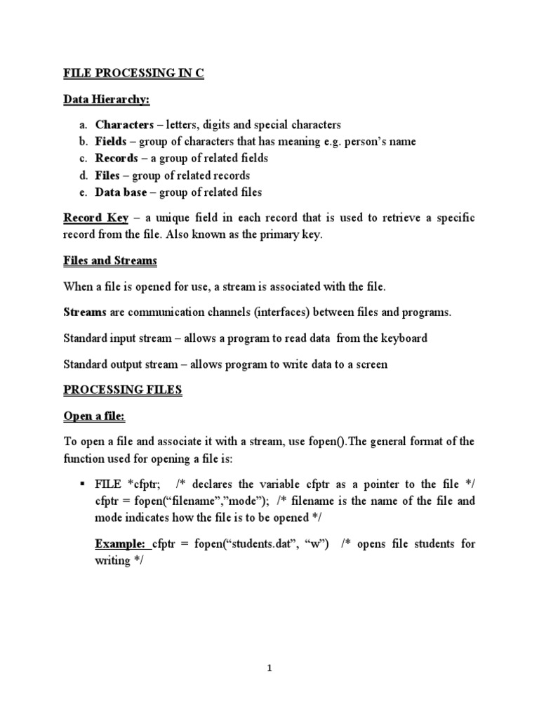 File Processing Basics in C | PDF
