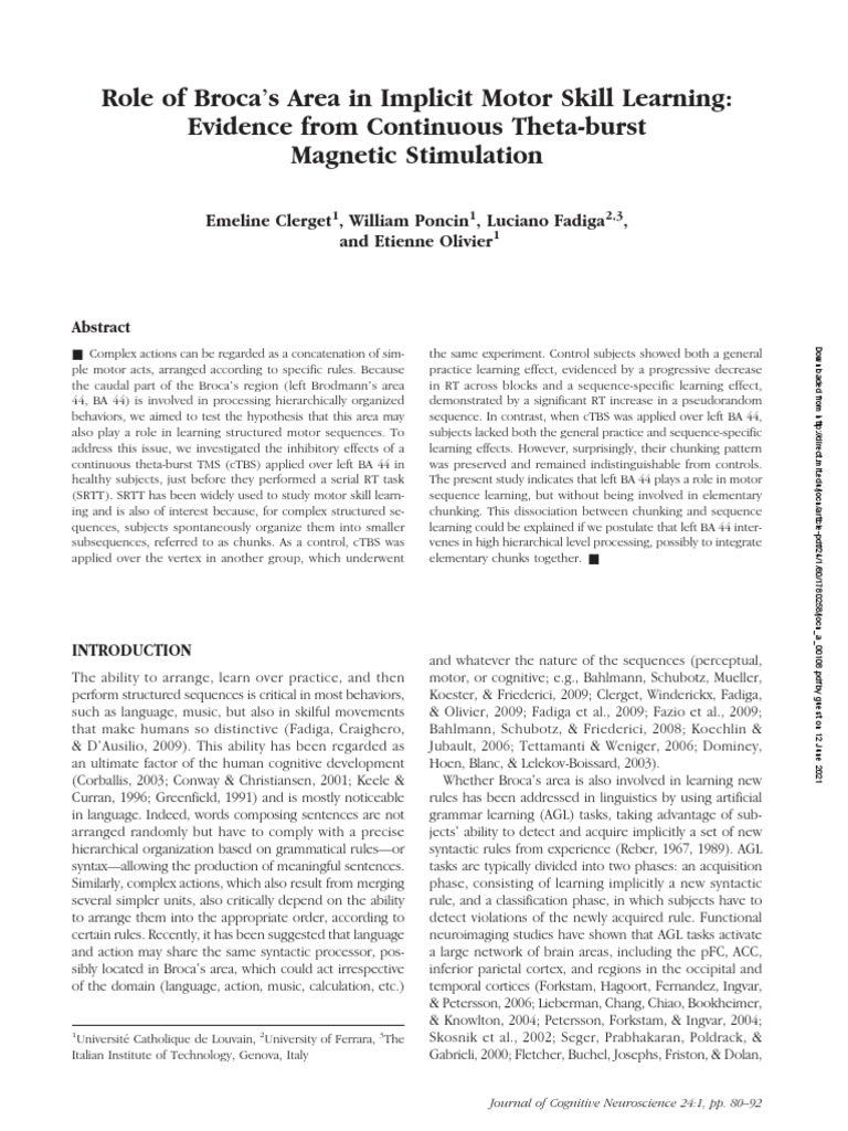 Role of Broca S Area in Implicit Motor Skill Learning: Evidence From ...