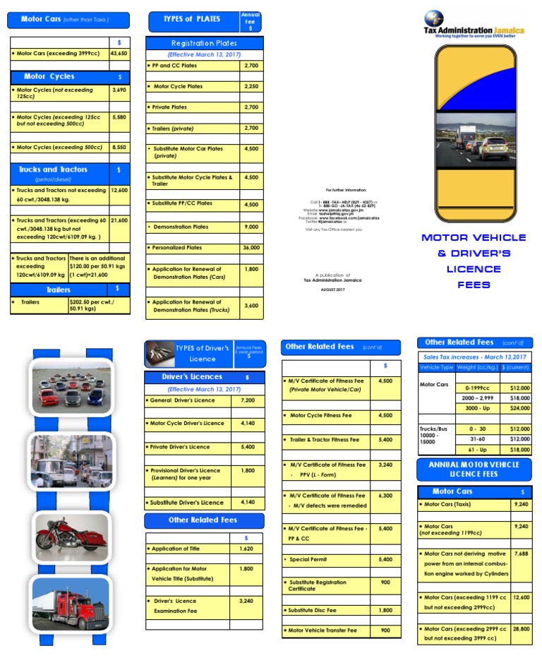 Jamaica Motor Vehicle Fees 2023 | PDF | Driver's License | Truck