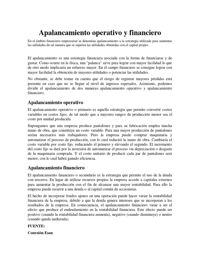 Costos de Apalancamiento Financiero | PDF | Apalancamiento (Finanzas ...