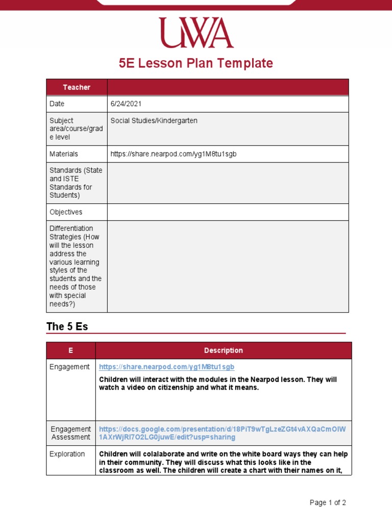 5E Lesson Plan Template: The 5 Es | Download Free PDF | Educational ...