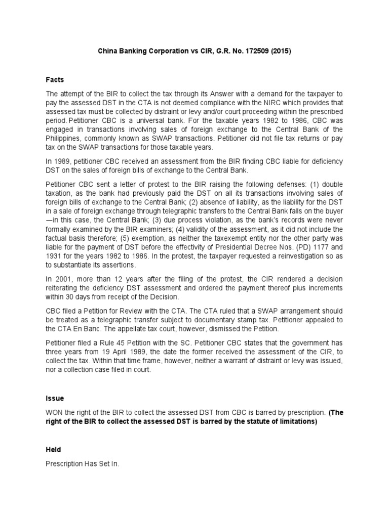 China Banking Corporation Vs CIR PDF Statute Of Limitations Estoppel