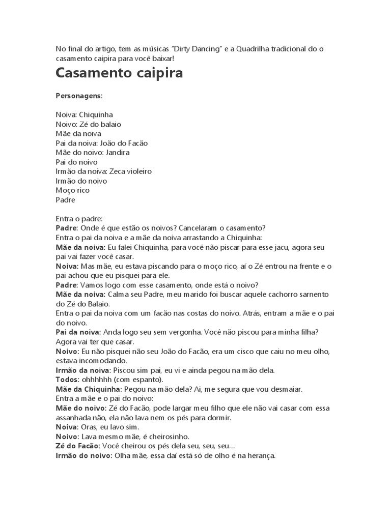Roteiro Engraçado de Casamento Caipira | PDF