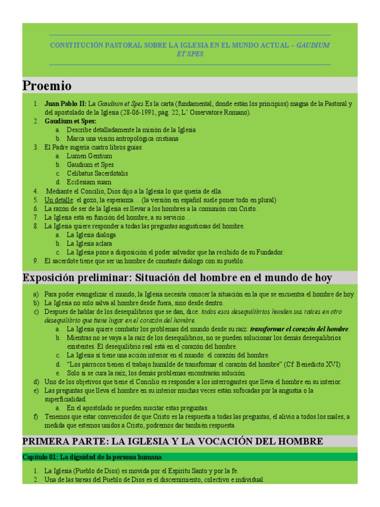 Constitución Pastoral Sobre La Iglesia en El Mundo Actual | PDF ...