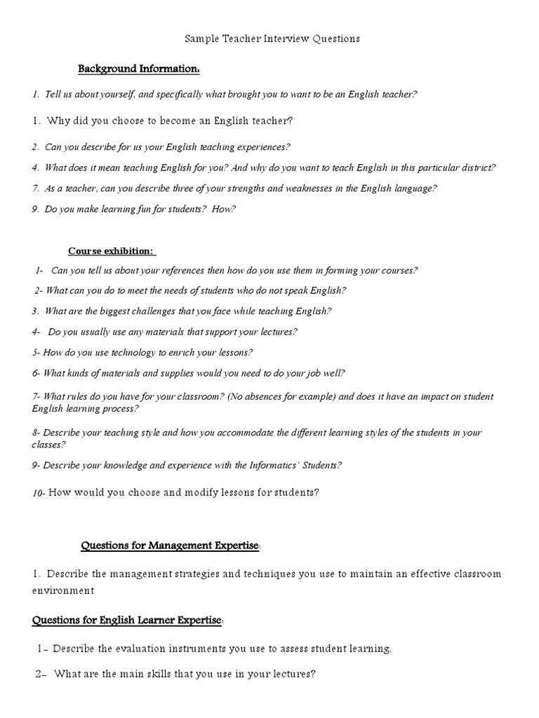 Teacher Interview Form Template | PDF | Lecture | Teachers