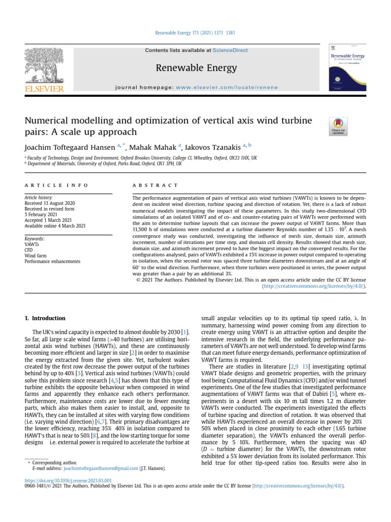Numerical Modelling and Optimization of Vertical Axis Wind Turbine ...