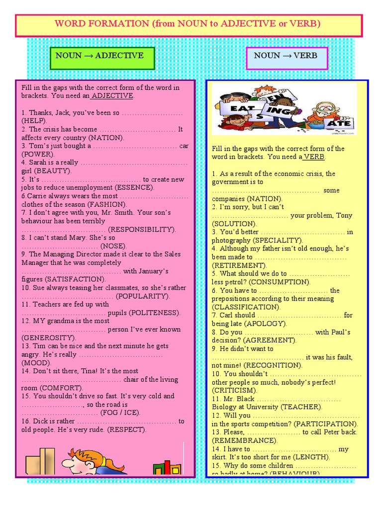 Word Formation: Nouns to Adjectives/Verbs | PDF | Adjective | Noun