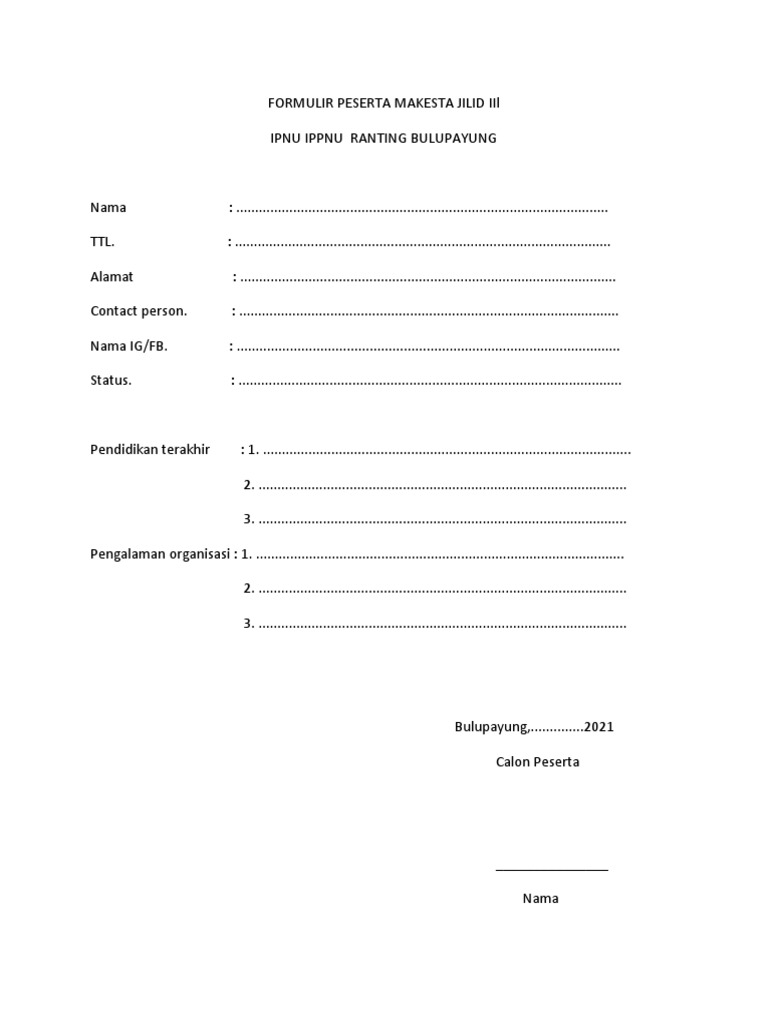 Formulir Peserta Makesta Jilid III | PDF