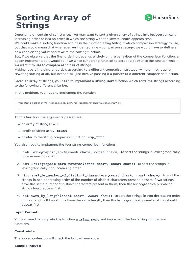 Sorting Array of Strings: Void String - Sort (Char Arr, Const Int CNT ...