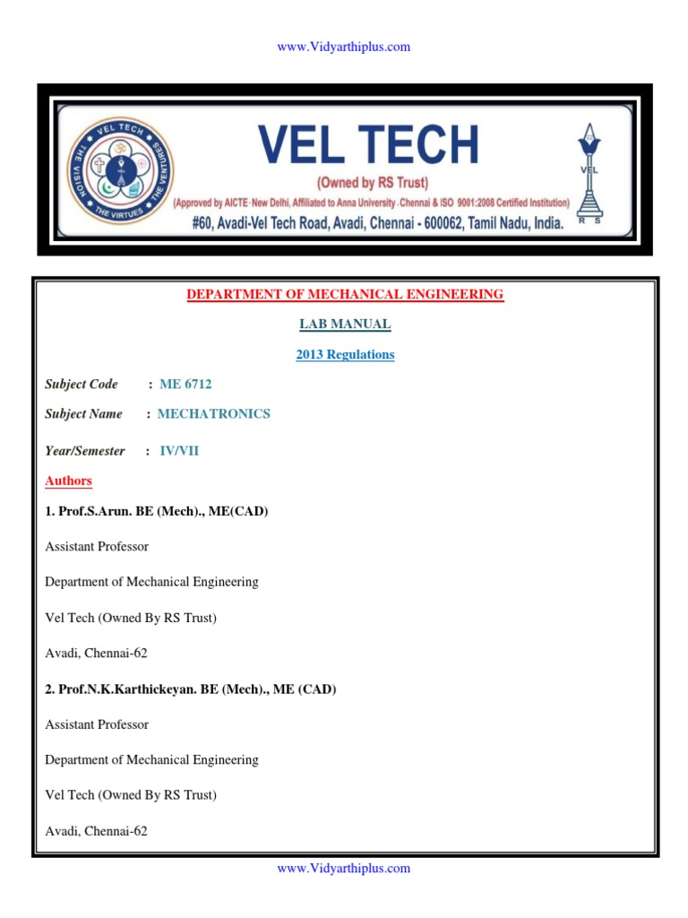 Mechatronics Lab Manual PDF Flow Measurement Actuator