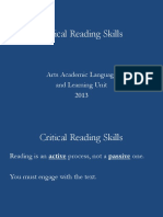 Critical Reading Skills: Arts Academic Language and Learning Unit 2013