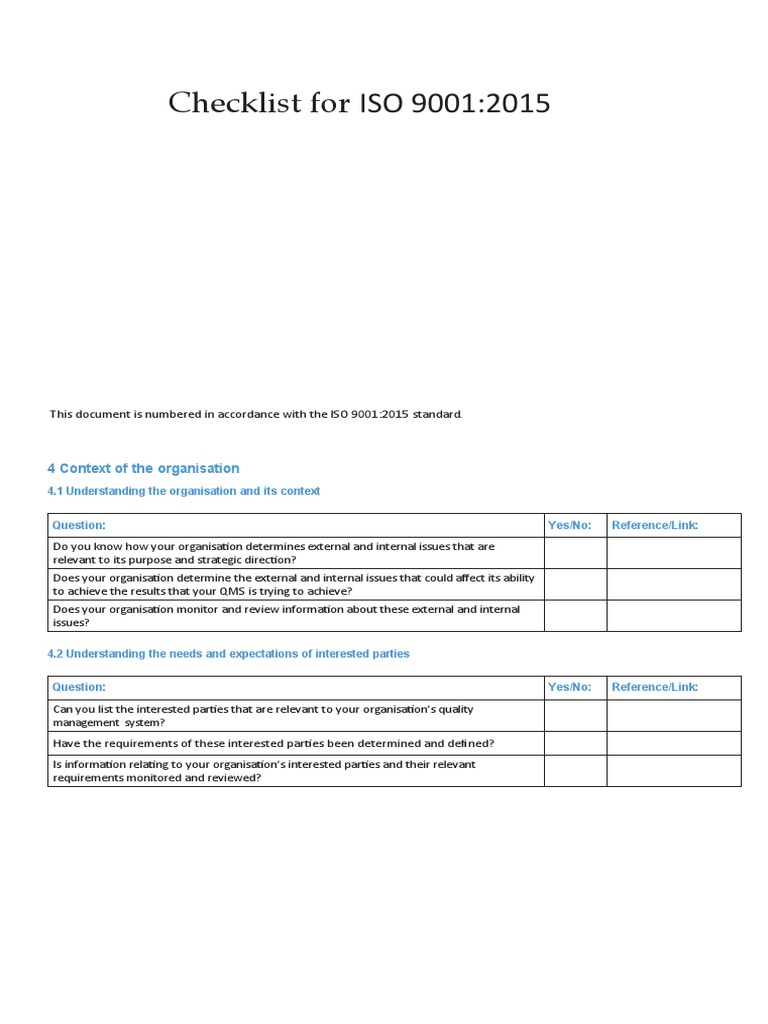 ISO 9001:2015 Compliance Checklist | PDF | Quality Management System ...