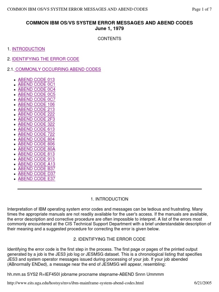 Understanding Abend Codes – Abend Error Codes – EAJUCG