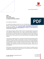 Carta enviada por la Cámara Peruana de la Construcción (Capeco) el 23 de junio de 2021