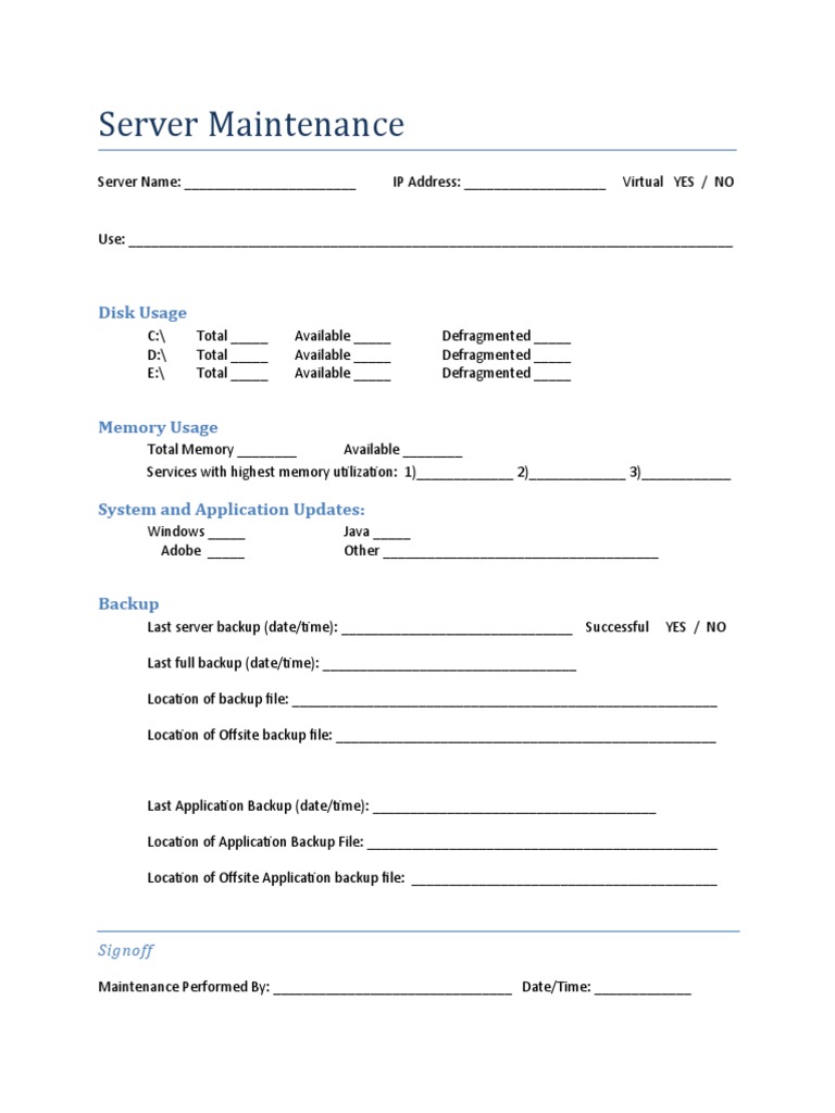 Server Maintenance TEMPLATE | PDF