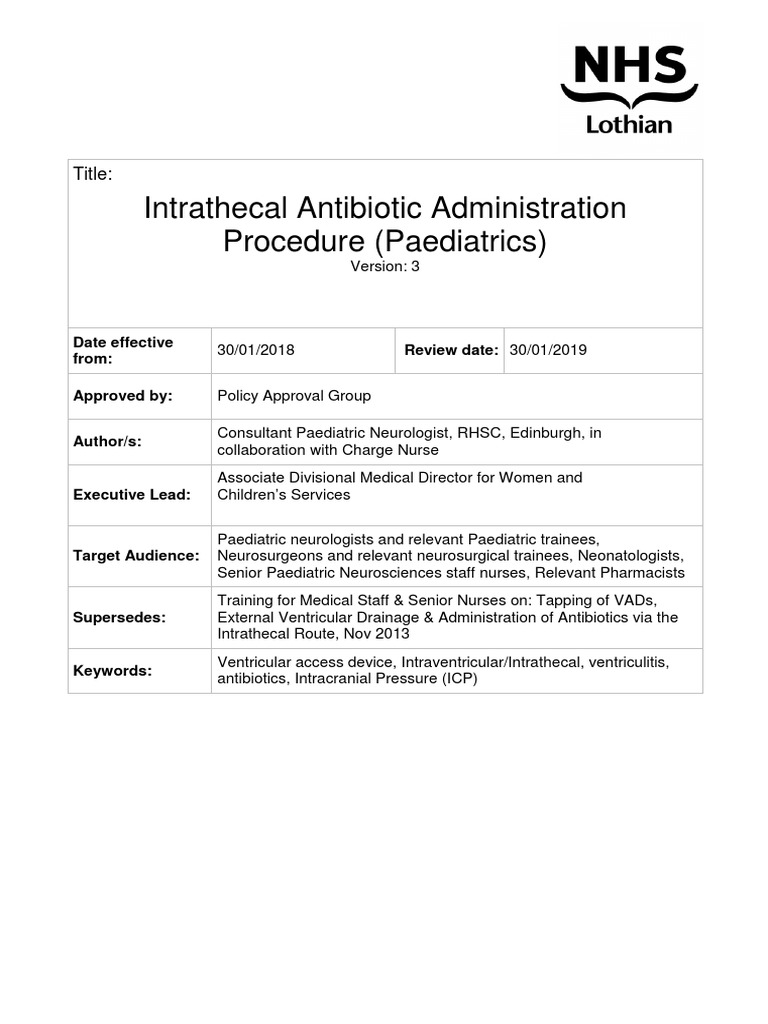 Guidelines for the Safe Administration of Intrathecal Antibiotics via ...