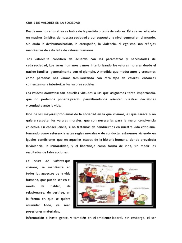 Crisis de Valores en la Sociedad Actual | PDF | Egoismo psicologico ...