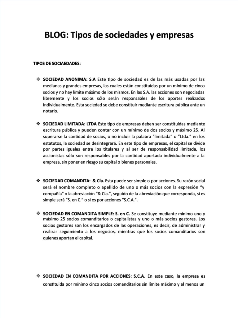 Tipos de Sociedades y Empresas Explicadas | PDF | Conceptos legales ...
