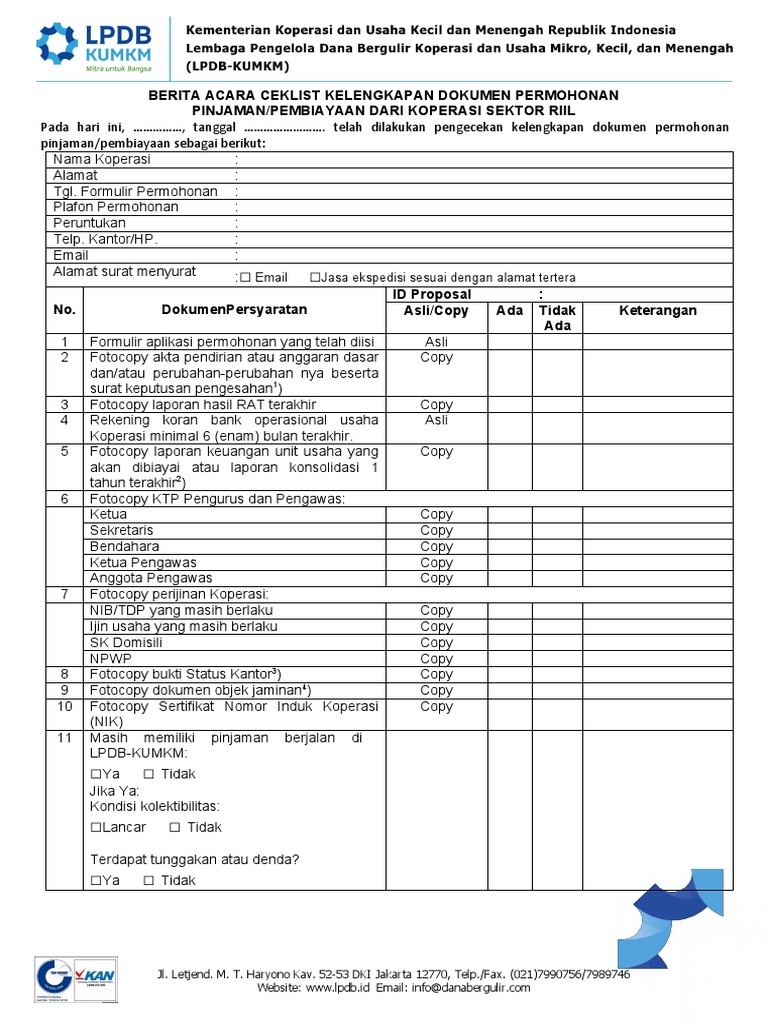 Berita Acara Checklist Sektor Rill Per Maret 2021 LPDB-KUMKM | PDF