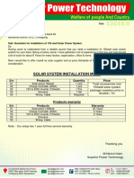 Solar System Installation Menu: S/N Products Quantity Price