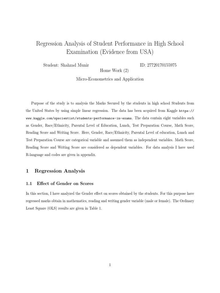Student Performance Regression Analysis | PDF | Resampling (Statistics ...