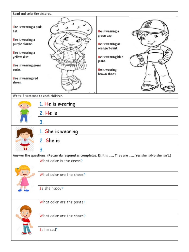 Color and Describe Clothing Activities | PDF
