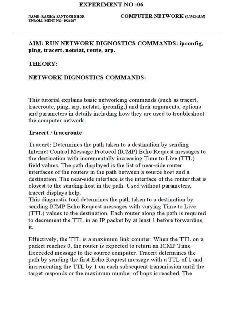 Network Diagnostics Command Guide | PDF | Domain Name System | Ip Address