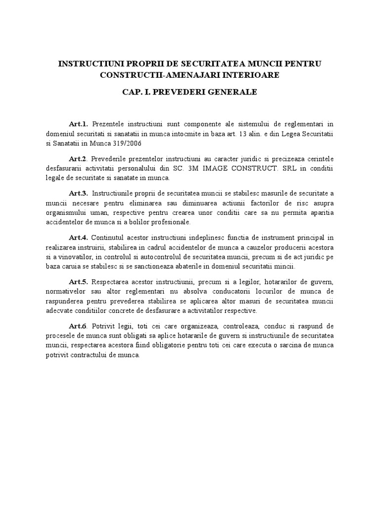 Instructiuni Proprii de Securitatea Muncii Pentru Constructii | PDF