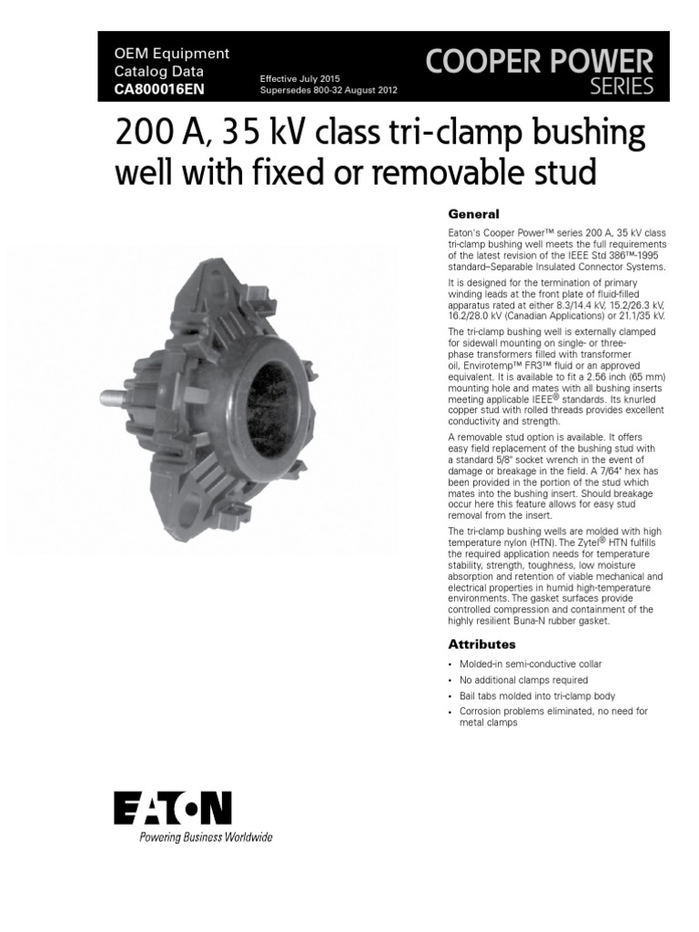200a 35kv Class Tri Clamp Bushing Well With Fixed or Removable Stud