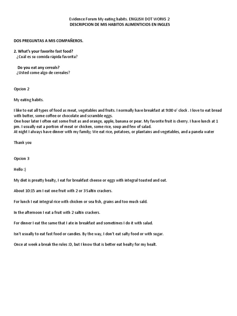 My Healthy Eating Habits Explained | PDF | Lunch | Food And Drink