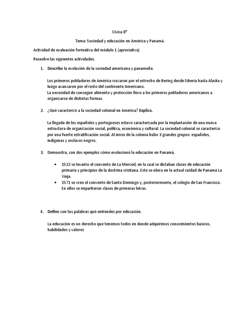 Evolución de la sociedad y educación en Panamá | PDF | Historia ...
