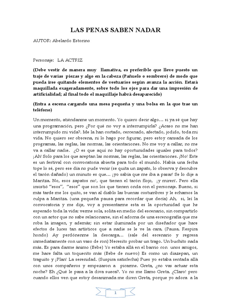 LAS PENAS SABEN NADAR. 2 Monólogo Descargar gratis PDF William