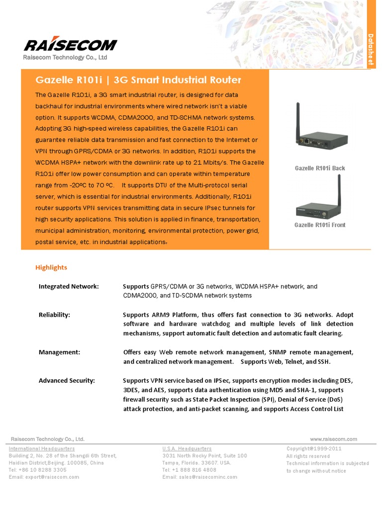 RC - DS - Gazelle R101i Smart Industrial 3G Router | PDF | 3 G ...