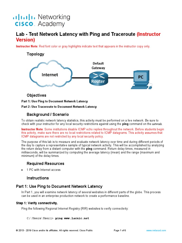 17.4.6 Lab - Test Network Latency With Ping and Traceroute - ILM | PDF |  Computer Networking | Network Architecture