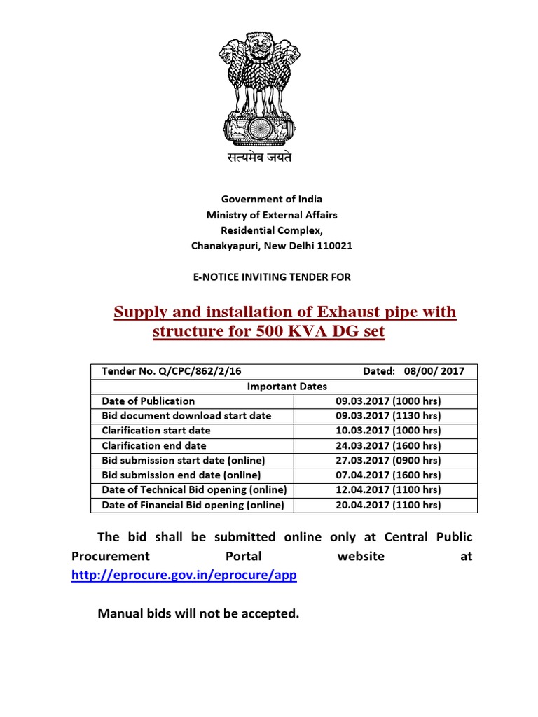 Supply and Installation of Exhaust Pipe With Structure For 500 KVA DG